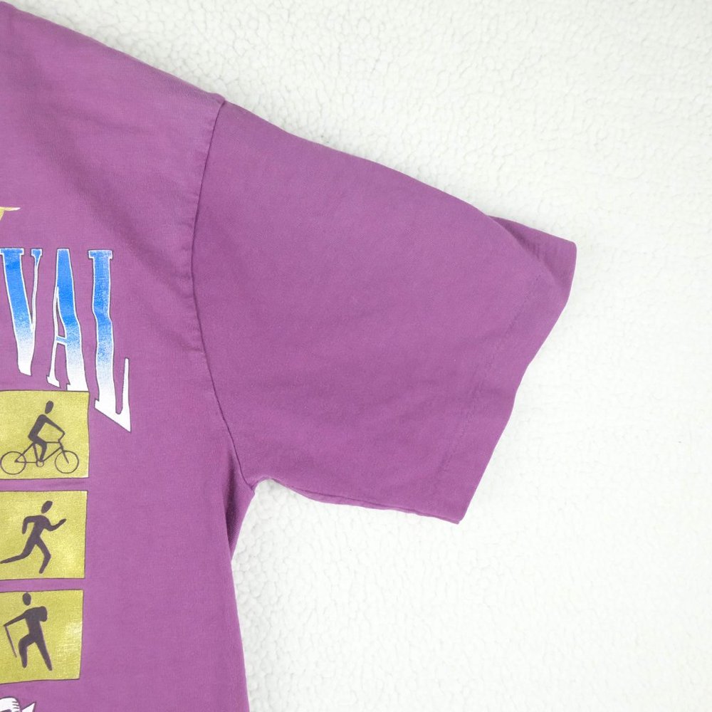 Vintage T Shirt Womens Small Purple Short Sleeve Crew Sporty Festival Summer 90s - Picture 4 of 11